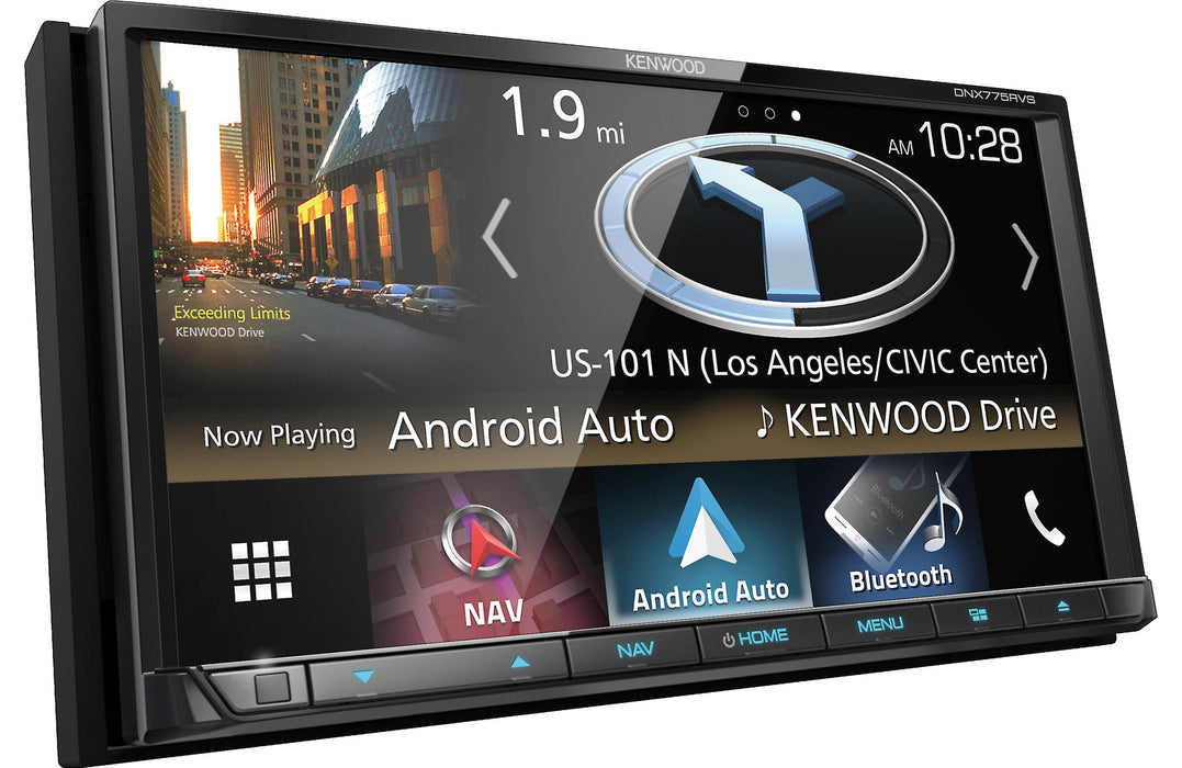 Kenwood DNX775RVS GPS Navigation System 6.95" Digital Multimedia Receiver boasts a 6.95" touchscreen display, GPS navigation, and multiple audio inputs and outputs for superior sound.