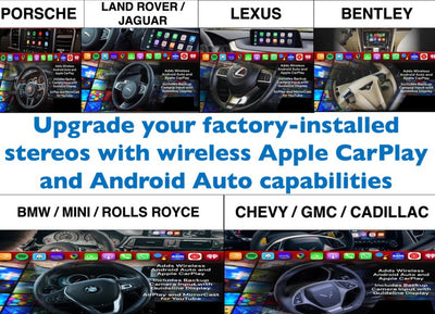 Upgrade your factory installed car stereos with wireless Apple Carplay and Android Auto. Contact us!!