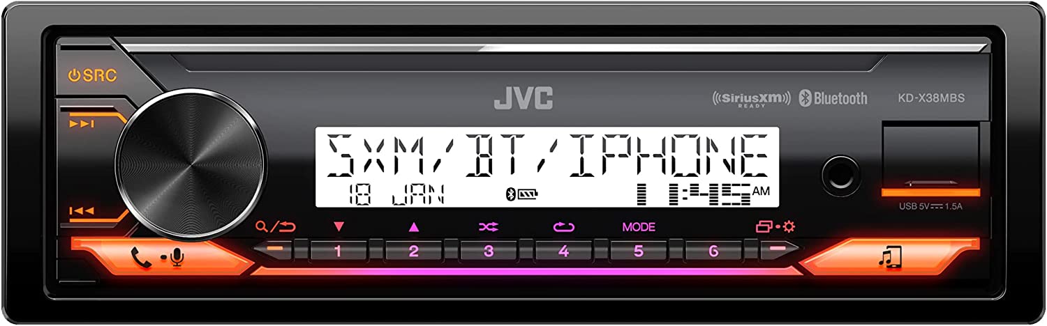 JVC KD-X38MBS 1-DIN Digital Media Receiver Bluetooth, USB, with Variable-Color Illumination