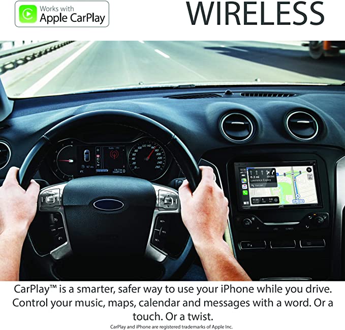 JVC KW-M865BW Built in Wi-Fi for Wireless CarPlay Android Auto, 6.8" LCD Touchscreen Display, AM/FM, Bluetooth, MP3 Player, USB Port, Double DIN, 13-Band EQ, SiriusXM Car Radio