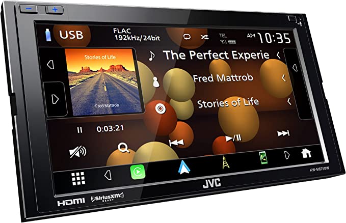 JVC KW-M875BW Built in Wi-Fi for Wireless CarPlay Android Auto, 6.8" LCD Touchscreen Display, AM/FM, Bluetooth, MP3 Player, USB Port, Double DIN, 13-Band EQ, SiriusXM Car Radio