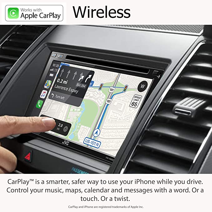 JVC KW-V960BW Built in Wi-Fi for Wireless CarPlay Android Auto, CD/DVD 6.8" LCD Touchscreen Display, AM/FM, Bluetooth, MP3 Player, USB Port, Double DIN, 13-Band EQ, SiriusXM, Class D Amp, Car Radio