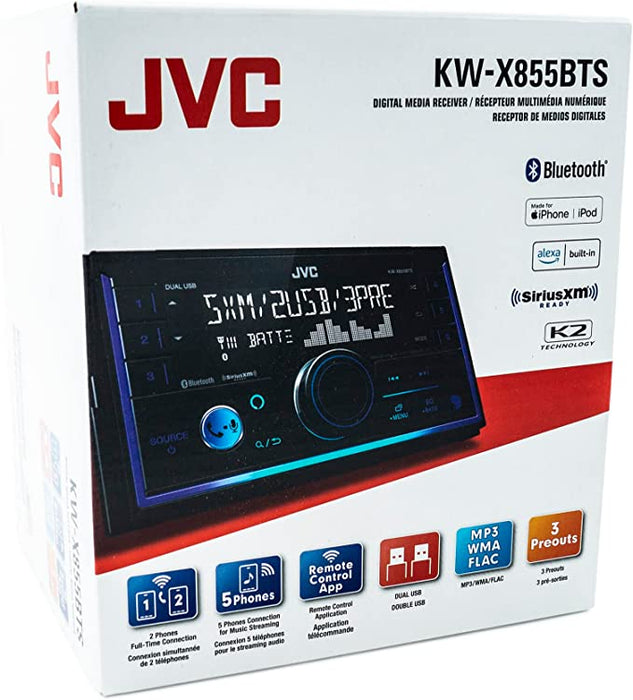 JVC KW-X855BTS 2-DIN Digital Media Receiver Featuring Bluetooth Front & Rear Dual USB / SiriusXM / Amazon Alexa / 13-Band EQ