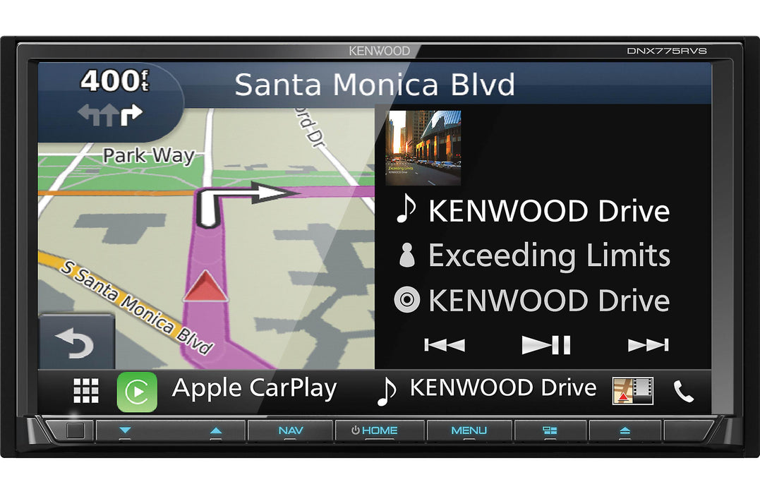 The Kenwood DNX775RVS is a powerful multimedia receiver with a 6.95" touchscreen display, built-in GPS navigation, and multiple audio inputs and outputs for enhanced audio quality.