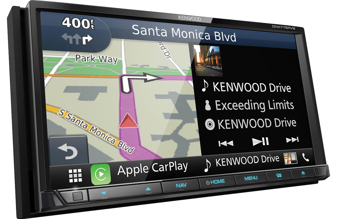 Kenwood DNX775RVS is a 6.95" multimedia receiver with touchscreen display, built-in GPS navigation, and multiple audio inputs and outputs for excellent sound quality.